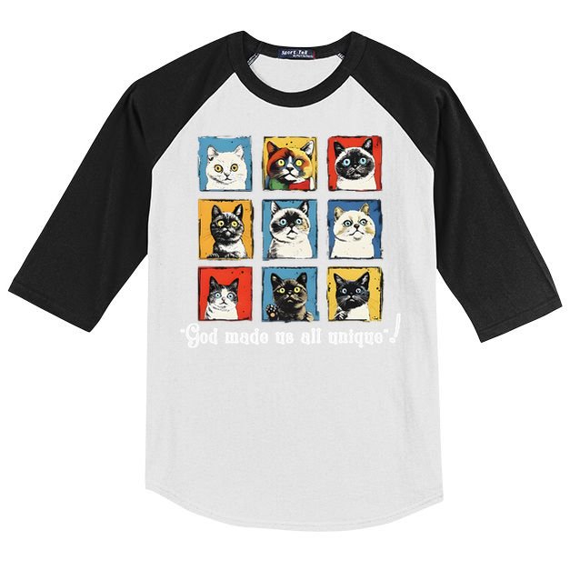 god made us all unique diversity variety feline christian Kids Colorblock Raglan Jersey