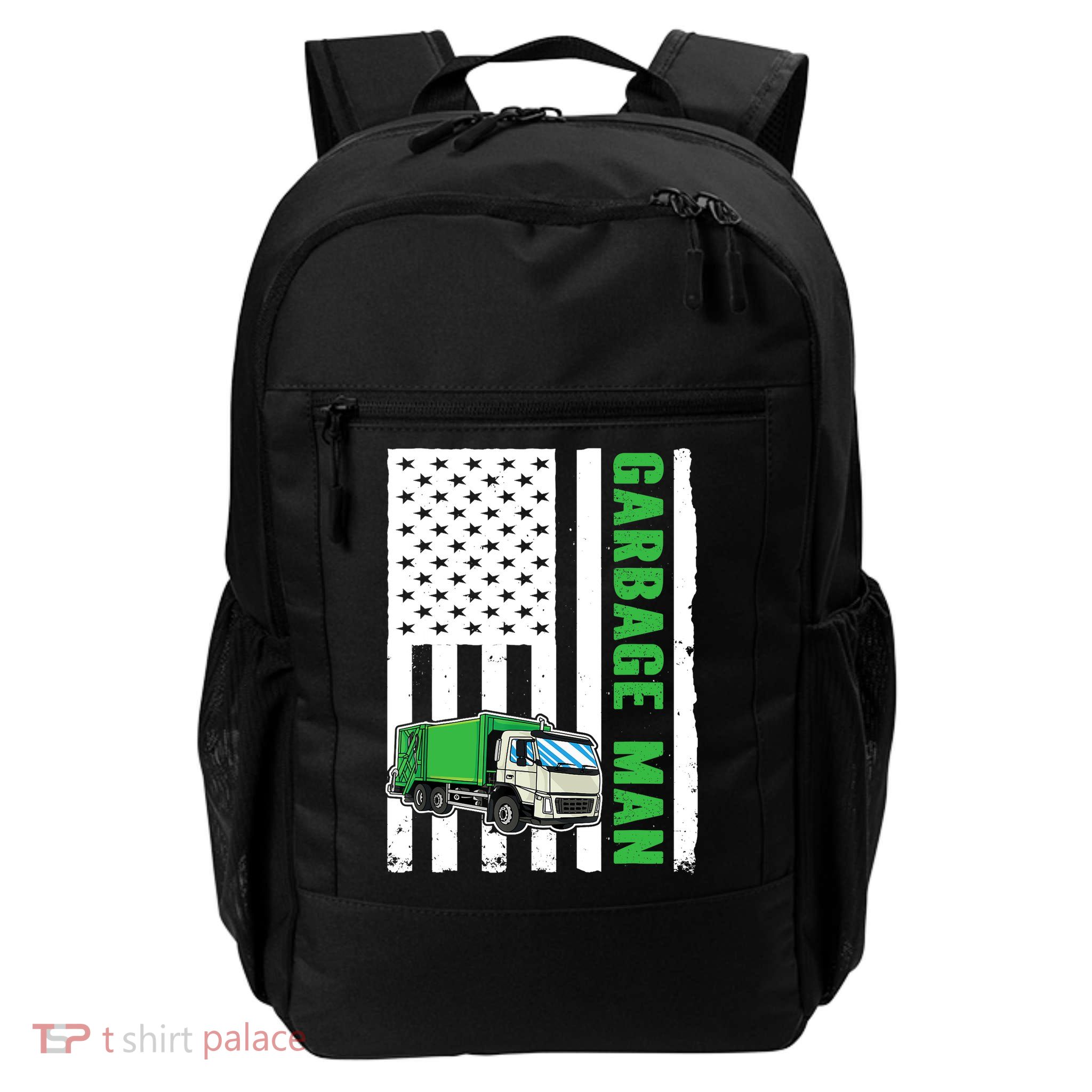 Garbage Man US Flag Garbage Truck Daily Commute Backpack