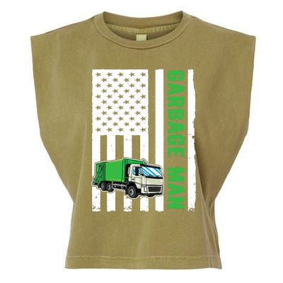 Garbage Man US Flag Garbage Truck Garment-Dyed Women's Muscle Tee