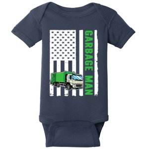 Garbage Man US Flag Garbage Truck Baby Bodysuit