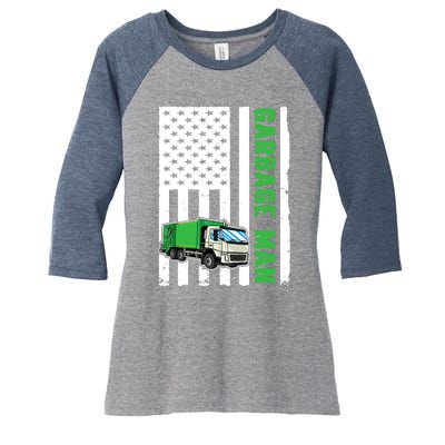 Garbage Man US Flag Garbage Truck Women's Tri-Blend 3/4-Sleeve Raglan Shirt