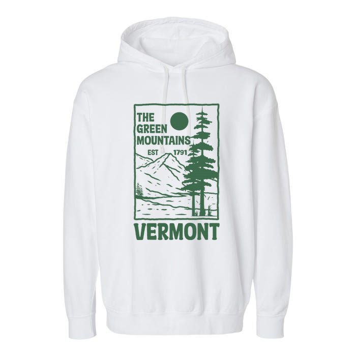 Green Mountains Vermont Family Vacation Hiking Vintage Garment-Dyed Fleece Hoodie