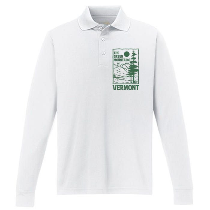 Green Mountains Vermont Family Vacation Hiking Vintage Performance Long Sleeve Polo