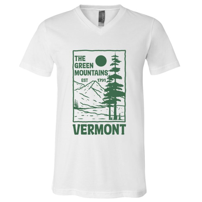 Green Mountains Vermont Family Vacation Hiking Vintage V-Neck T-Shirt