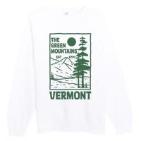 Green Mountains Vermont Family Vacation Hiking Vintage Premium Crewneck Sweatshirt