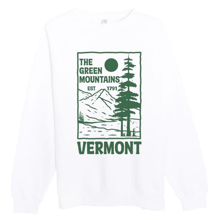 Green Mountains Vermont Family Vacation Hiking Vintage Premium Crewneck Sweatshirt