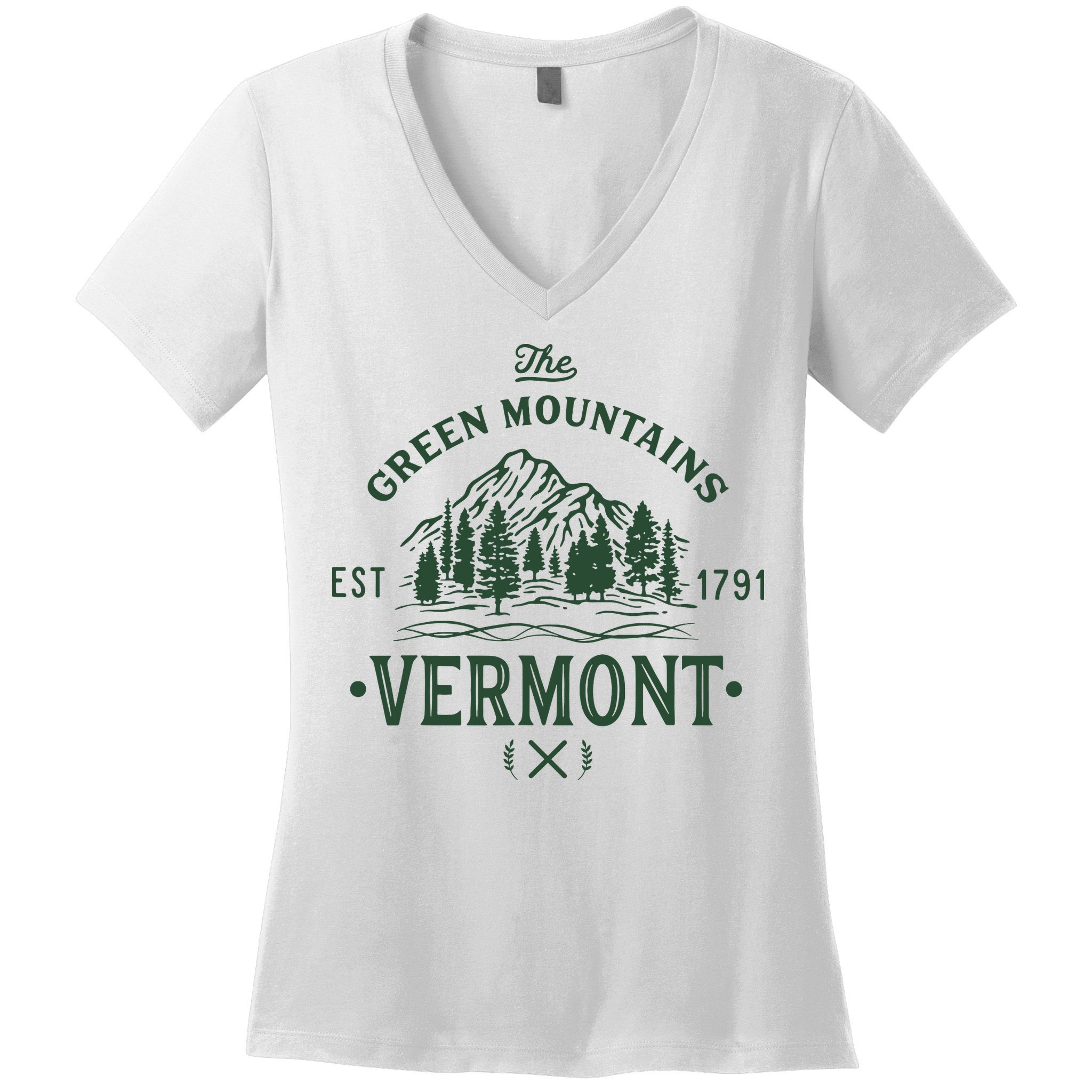 Green Mountains Vermont Vacation Women's V-Neck T-Shirt