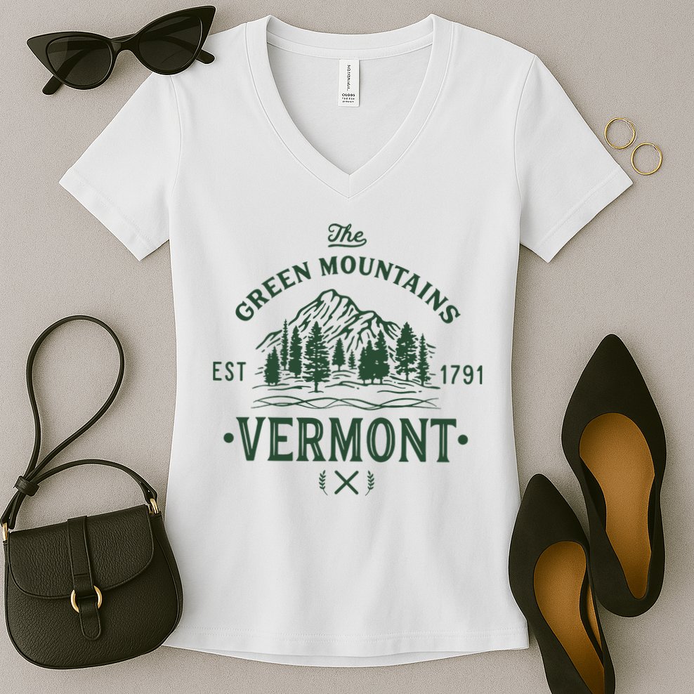 Green Mountains Vermont Vacation Women's V-Neck T-Shirt