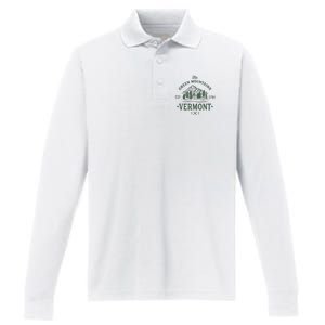 Green Mountains Vermont Vacation Performance Long Sleeve Polo