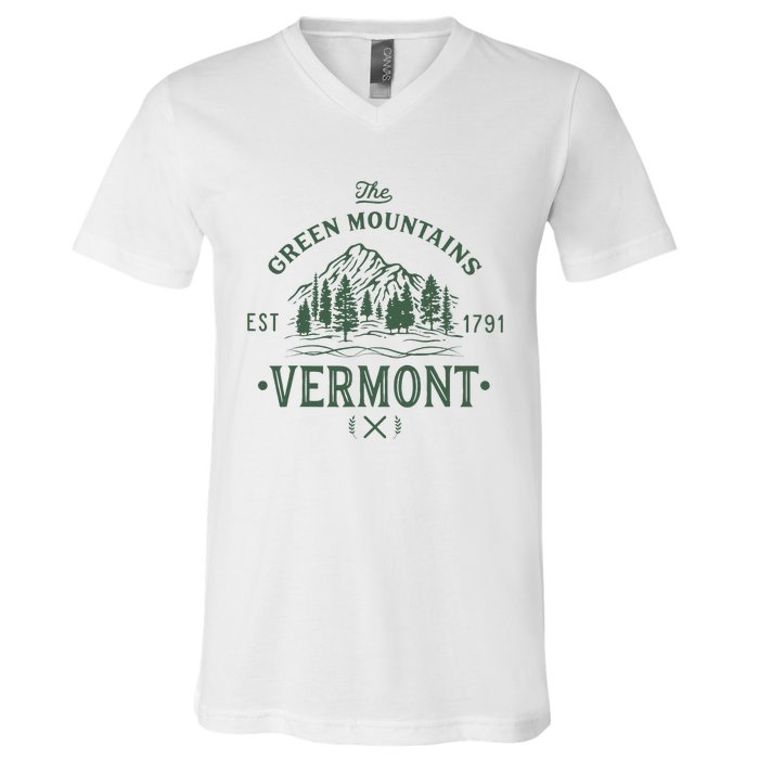 Green Mountains Vermont Vacation V-Neck T-Shirt