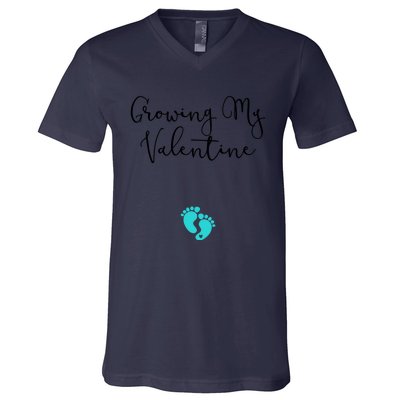 Growing My Valentine Valentines Day Pregnancy Announcet Gift V-Neck T-Shirt