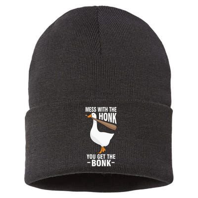 Goose Mess With The Honk You Get The Bonk Sustainable Knit Beanie