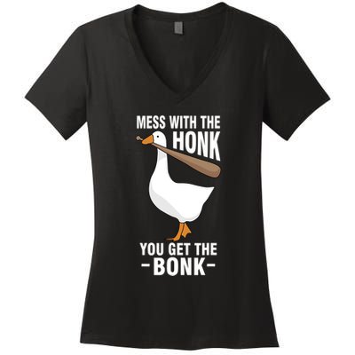 Goose Mess With The Honk You Get The Bonk Women's V-Neck T-Shirt