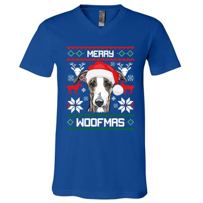 Greyhound Merry Woofmas Gift For Christmas Clothes Xmas Cool Gift V-Neck T-Shirt