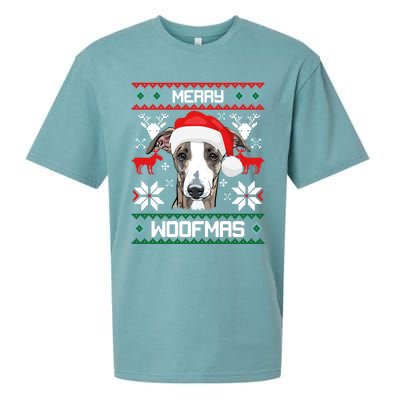 Greyhound Merry Woofmas Gift For Christmas Clothes Xmas Cool Gift Sueded Cloud Jersey T-Shirt