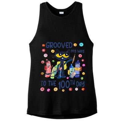 Grooved My Way To The 100th Day Pete Cat 100 Days Of School Ladies PosiCharge Tri-Blend Wicking Tank