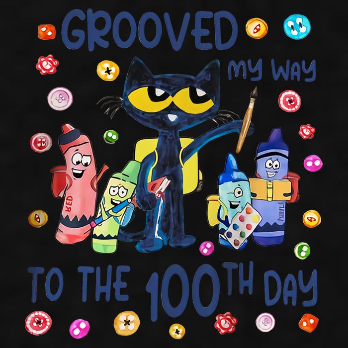 Grooved My Way To The 100th Day Pete Cat 100 Days Of School Ladies PosiCharge Tri-Blend Wicking Tank