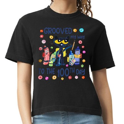 Grooved My Way To The 100th Day Pete Cat 100 Days Of School Comfort Colors Boxy T-Shirt