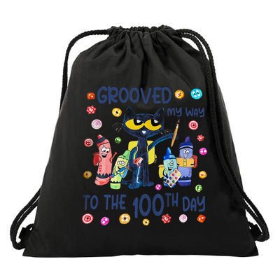 Grooved My Way To The 100th Day Pete Cat 100 Days Of School Drawstring Bag