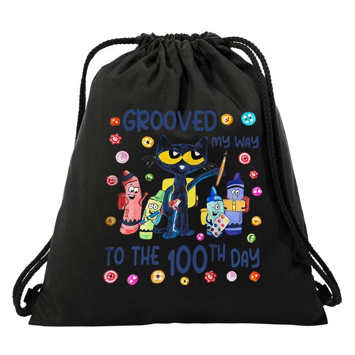Grooved My Way To The 100th Day Pete Cat 100 Days Of School Drawstring Bag