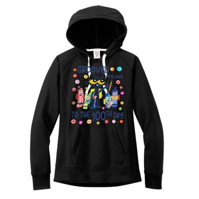 Grooved My Way To The 100th Day Pete Cat 100 Days Of School Women's Fleece Hoodie