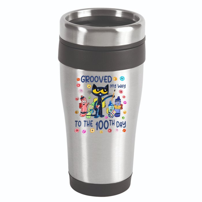 Grooved My Way To The 100th Day Pete Cat 100 Days Of School 16oz Travel Tumbler