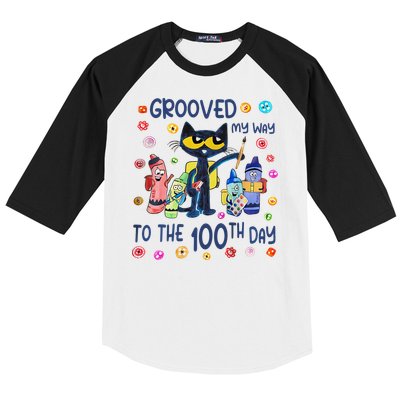 Grooved My Way To The 100th Day Pete Cat 100 Days Of School Baseball Sleeve Shirt