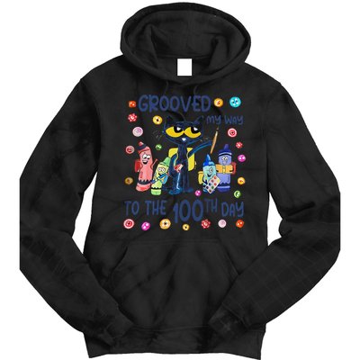 Grooved My Way To The 100th Day Pete Cat 100 Days Of School Tie Dye Hoodie