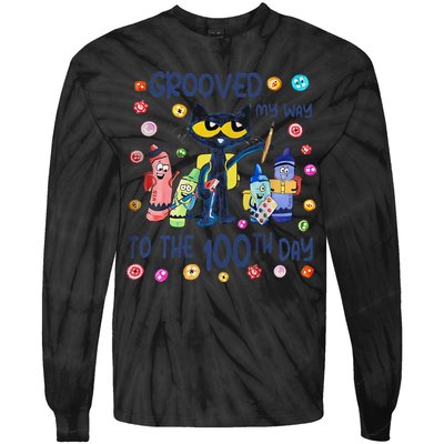 Grooved My Way To The 100th Day Pete Cat 100 Days Of School Tie-Dye Long Sleeve Shirt