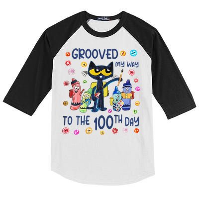 Grooved My Way To The 100th Day Pete Cat 100 Days Of School Kids Colorblock Raglan Jersey