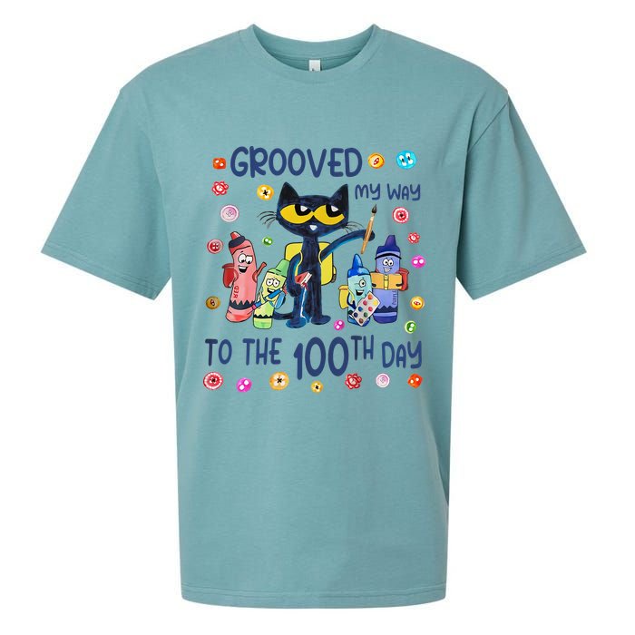 Grooved My Way To The 100th Day Pete Cat 100 Days Of School Sueded Cloud Jersey T-Shirt