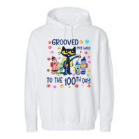 Grooved My Way To The 100th Day Pete Cat 100 Days Of School Garment-Dyed Fleece Hoodie