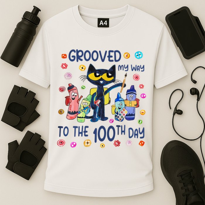 Grooved My Way To The 100th Day Pete Cat 100 Days Of School Performance Shirt