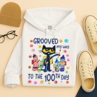 Grooved My Way To The 100th Day Pete Cat 100 Days Of School Hoodie