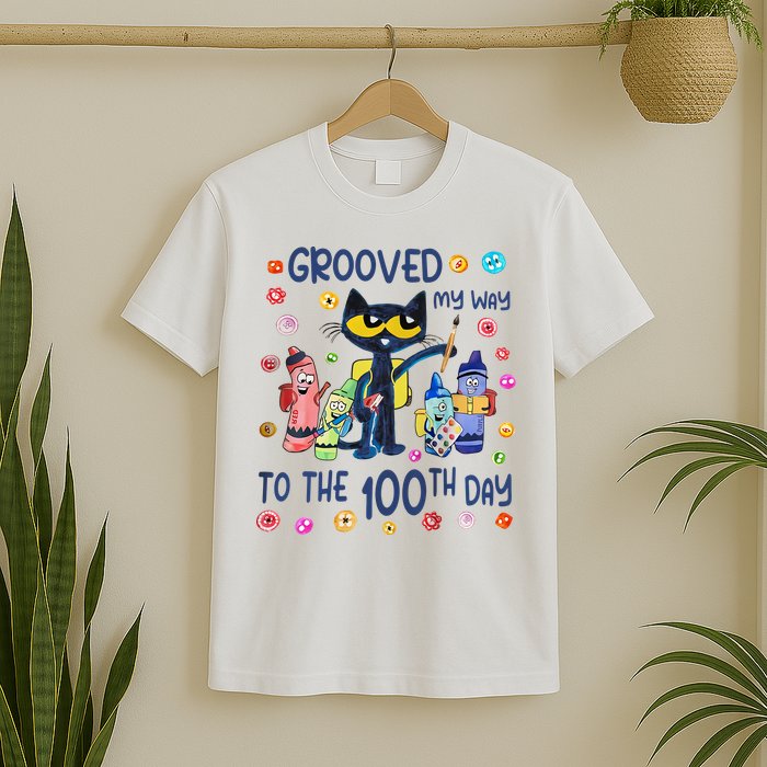 Grooved My Way To The 100th Day Pete Cat 100 Days Of School T-Shirt