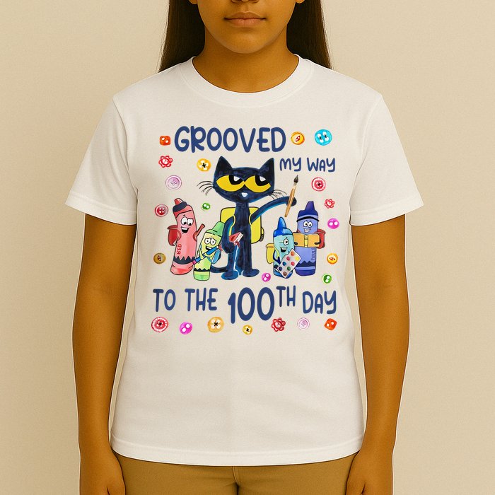 Grooved My Way To The 100th Day Pete Cat 100 Days Of School T-Shirt