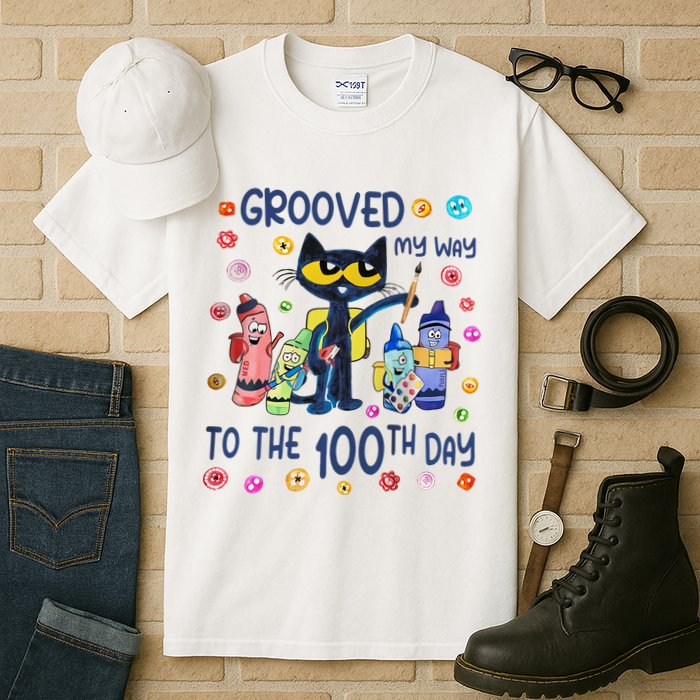 Grooved My Way To The 100th Day Pete Cat 100 Days Of School Tall T-Shirt