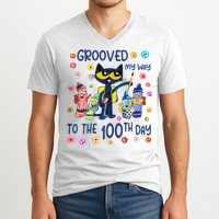 Grooved My Way To The 100th Day Pete Cat 100 Days Of School V-Neck T-Shirt