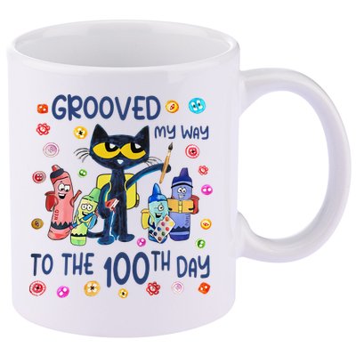 Grooved My Way To The 100th Day Pete Cat 100 Days Of School 11oz C Handle Ceramic Mug