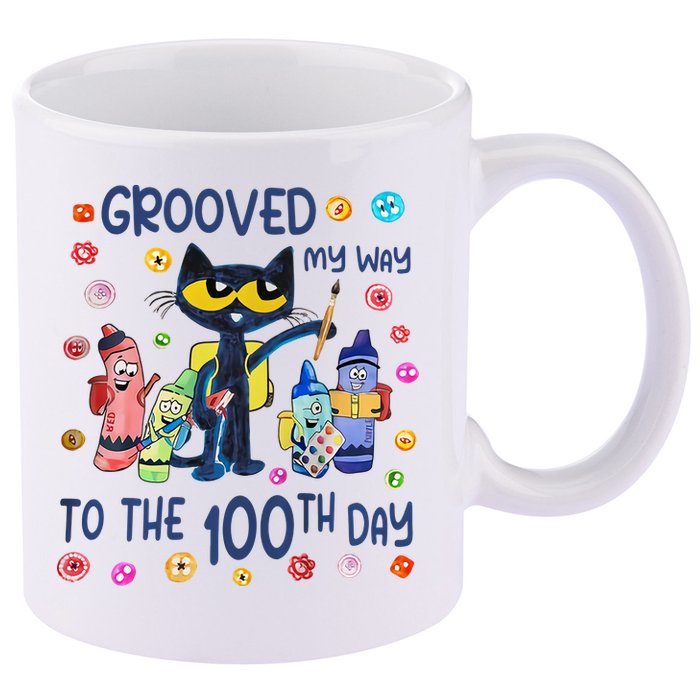 Grooved My Way To The 100th Day Pete Cat 100 Days Of School 11oz C Handle Ceramic Mug