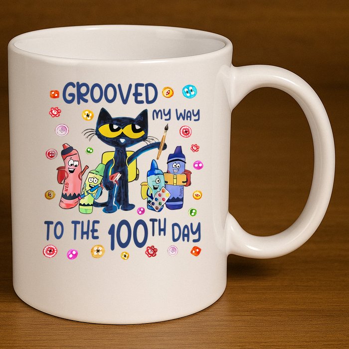 Grooved My Way To The 100th Day Pete Cat 100 Days Of School 11oz C Handle Ceramic Mug