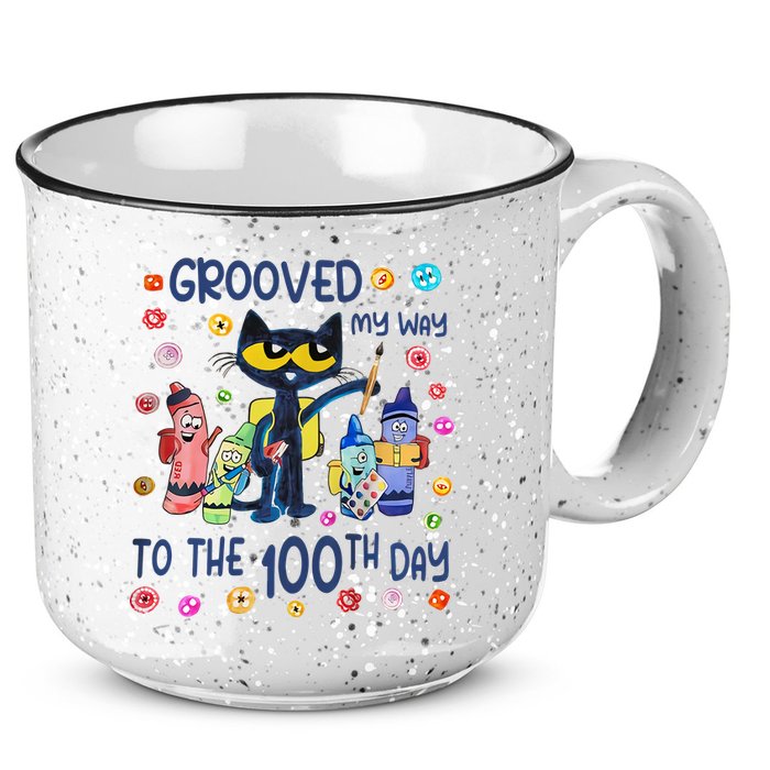 Grooved My Way To The 100th Day Pete Cat 100 Days Of School 15oz Campfire Ceramic Mug