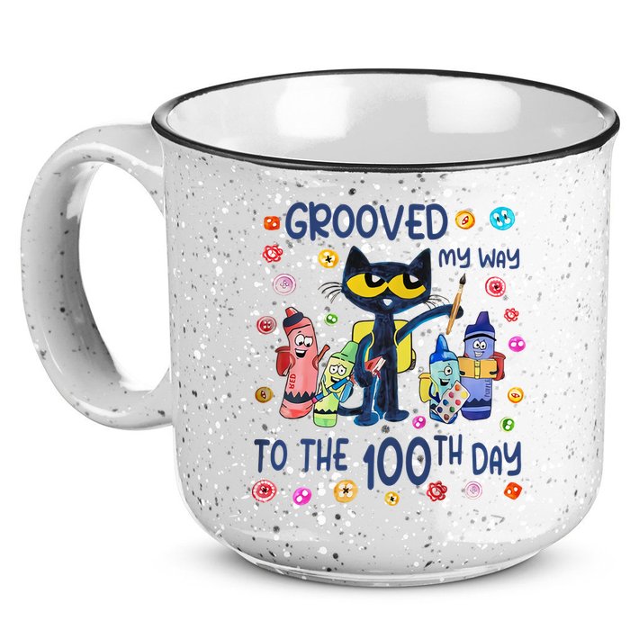 Grooved My Way To The 100th Day Pete Cat 100 Days Of School 15oz Campfire Ceramic Mug