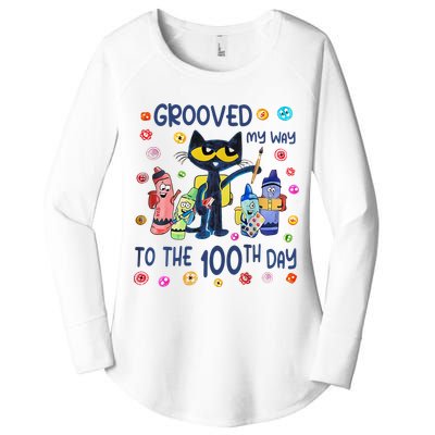 Grooved My Way To The 100th Day Pete Cat 100 Days Of School Women's Perfect Tri Tunic Long Sleeve Shirt