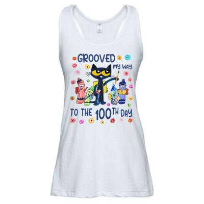 Grooved My Way To The 100th Day Pete Cat 100 Days Of School Ladies Essential Flowy Tank