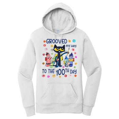 Grooved My Way To The 100th Day Pete Cat 100 Days Of School Women's Pullover Hoodie