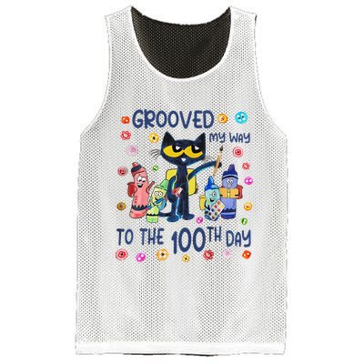 Grooved My Way To The 100th Day Pete Cat 100 Days Of School Mesh Reversible Basketball Jersey Tank