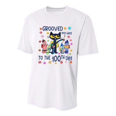 Grooved My Way To The 100th Day Pete Cat 100 Days Of School Youth Performance Sprint T-Shirt