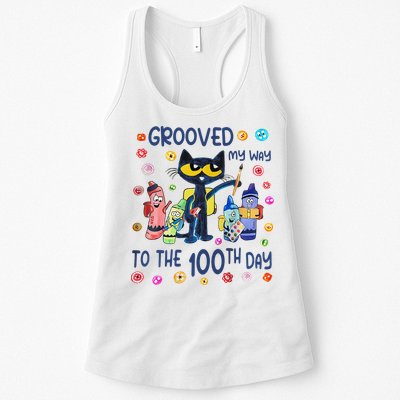 Grooved My Way To The 100th Day Pete Cat 100 Days Of School Womens Tank Top