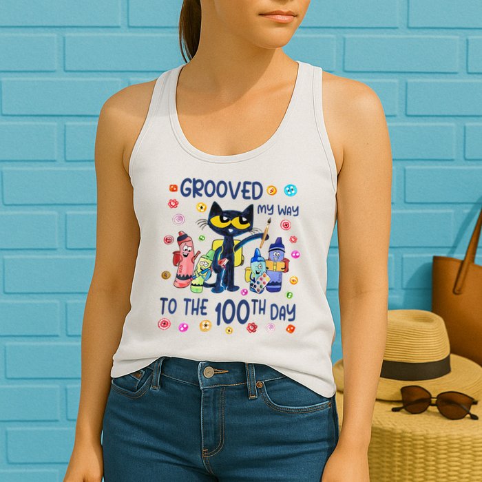 Grooved My Way To The 100th Day Pete Cat 100 Days Of School Womens Tank Top